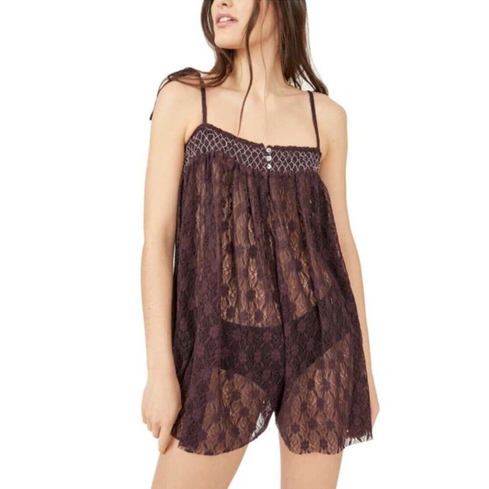 Free People Rule The World Sheer Sleep Romper Womens Size Large NWT $88